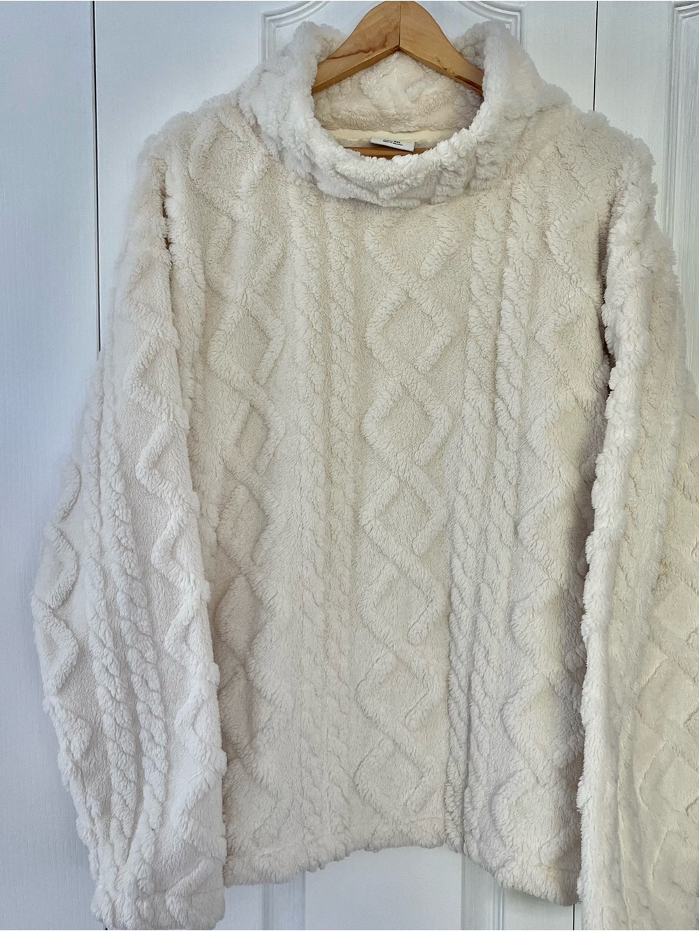 Eddie Bauer Women's Cream Cable Knit Texture Sherpa Fleece Pullover Sweater XXL